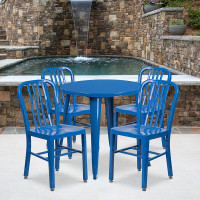 Flash Furniture CH-51090TH-4-18VRT-BL-GG 30" Round Metal Table Set with Back Chairs in Blue